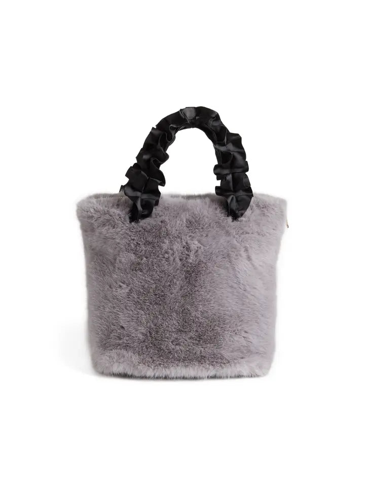 Faux Mink Fur Purse Wristlet in Gray