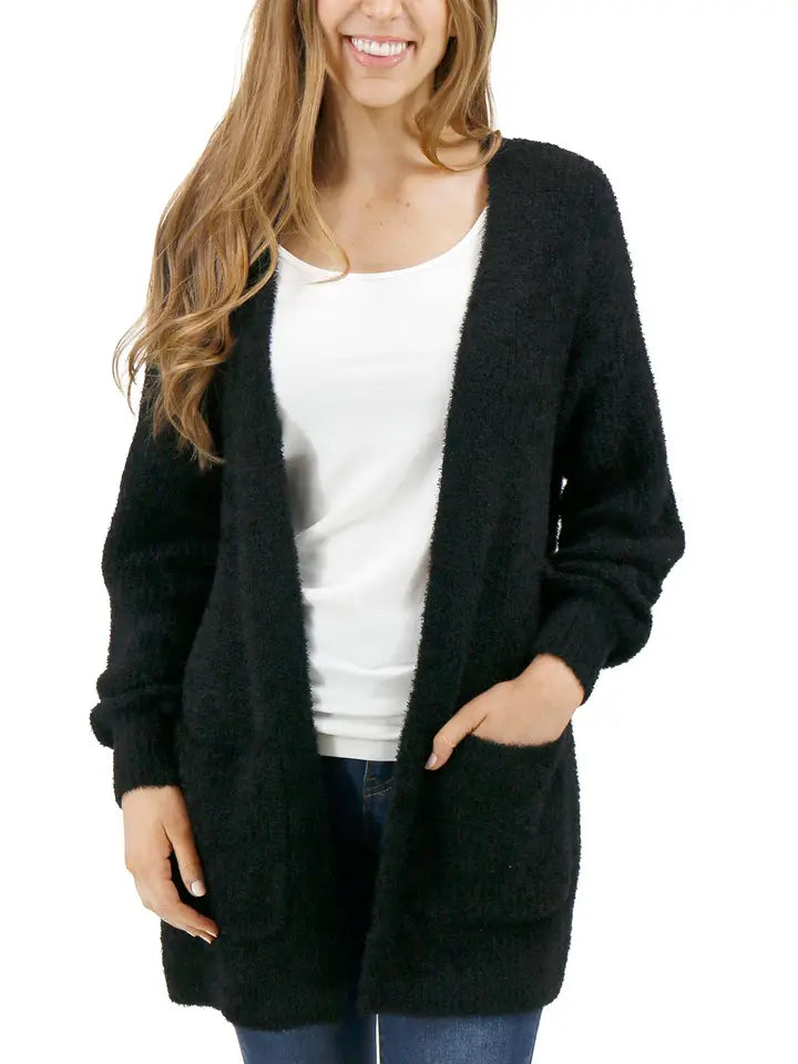 Black fuzzy cardigan discount