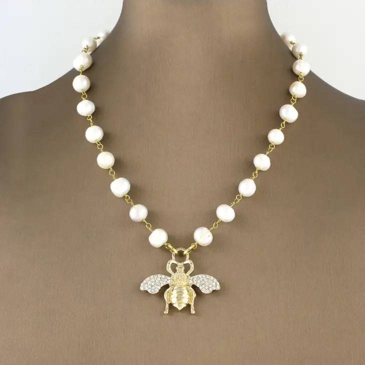 Bee Necklace (Gold/Cream)