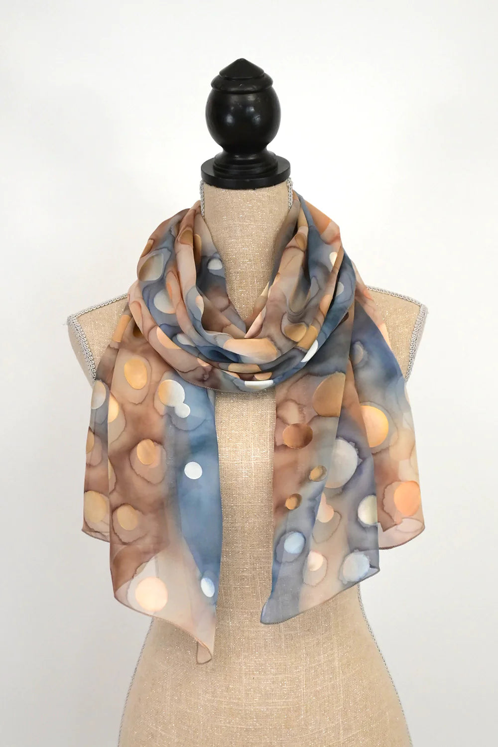 Blue and Beige Hand Painted Silk/Rayon Scarf