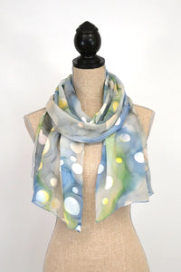 Blue and Mint Green Silk/Rayon Hand Painted Scarf