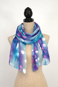 Bright Blue and Purple Hand Painted Silk/Rayon Scarf
