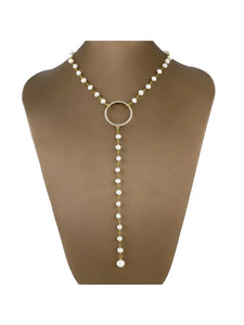 Gold and Pearl Lariat Necklace