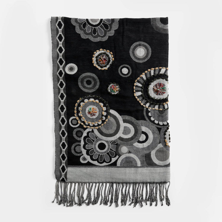 Embroidered Print Soft Scarf