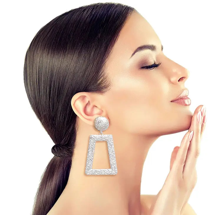 Hammered Trapezoid Pierced Earrings